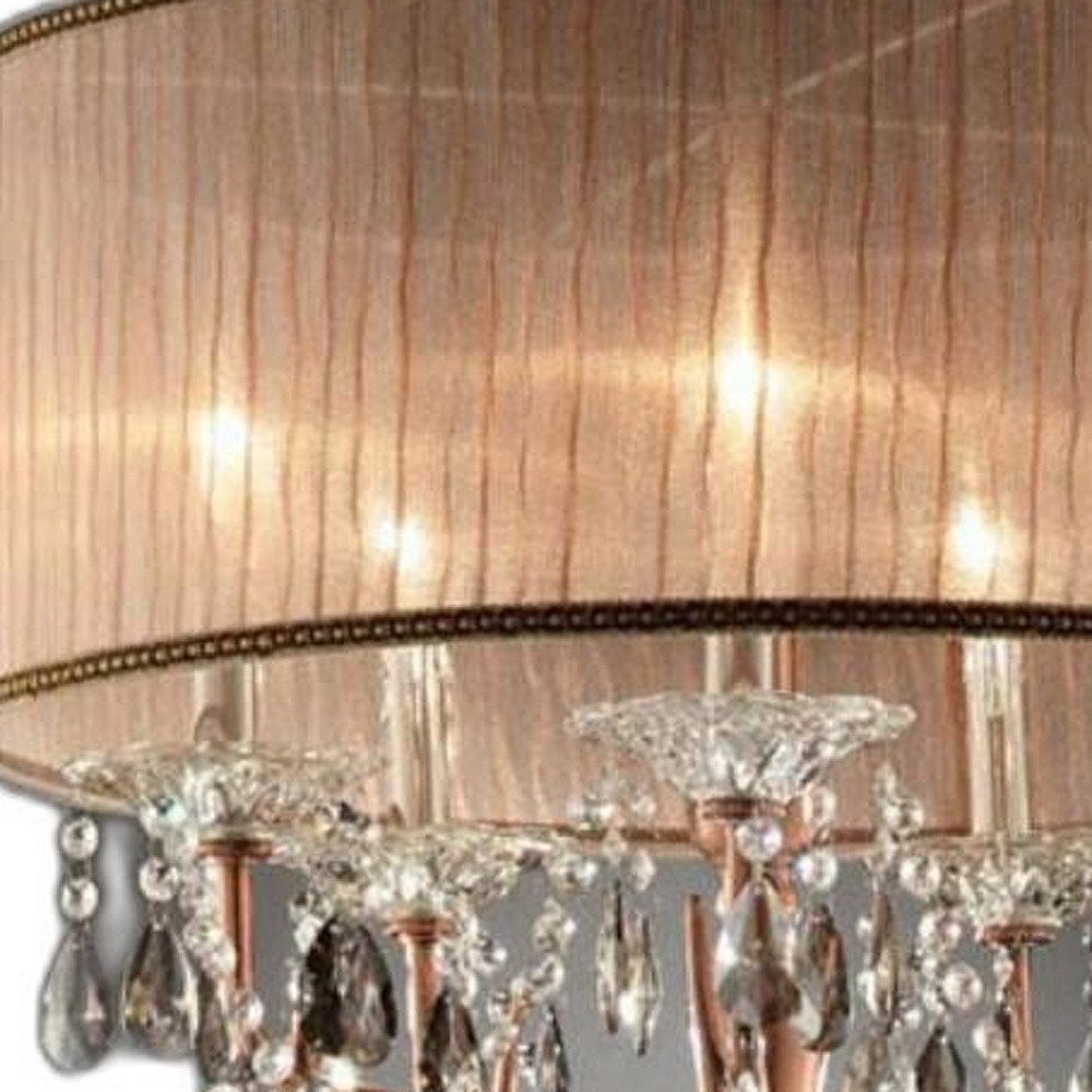 Lámpara colgante de araña de cristal sintético plateado y rosa