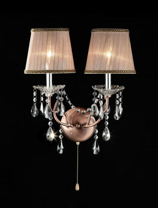 Aplique de pared colgante de doble luz con cristal sintético plateado y rosa