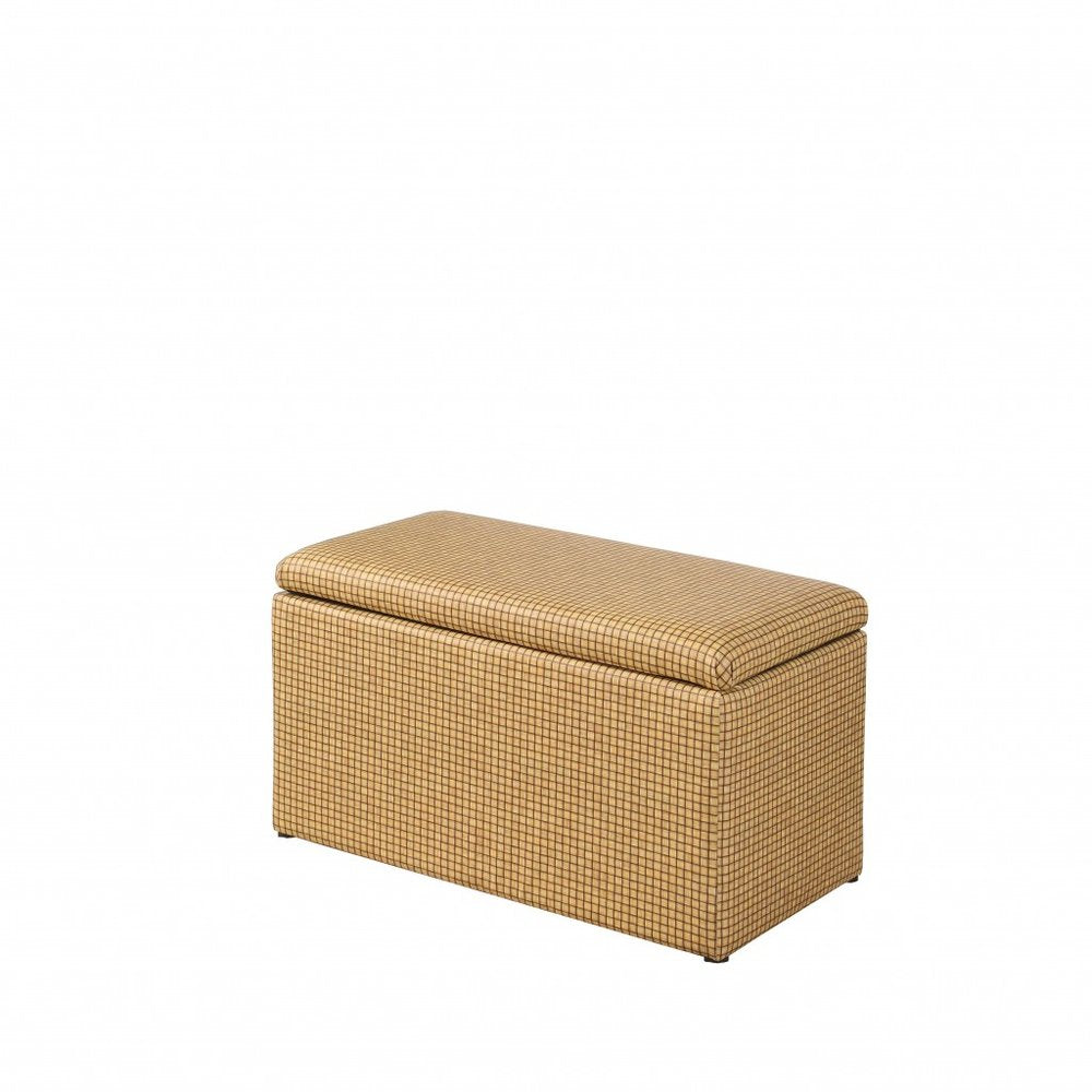 17" Yellow and Brown Upholstered Faux Leather Bench with Flip top