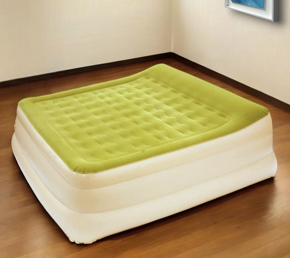 Colchón inflable tamaño queen con cabeza elevada, color verde musgo