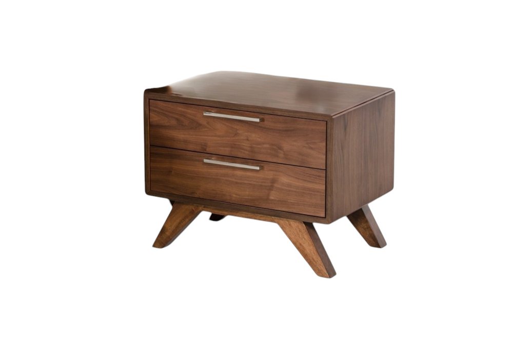 Mesita de noche de dos cajones de madera maciza y madera de 18"