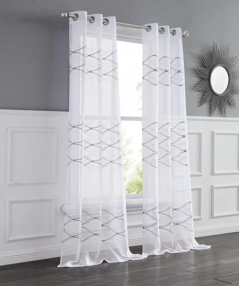 Set of Two 96" White Wave Embroidered Window Panels