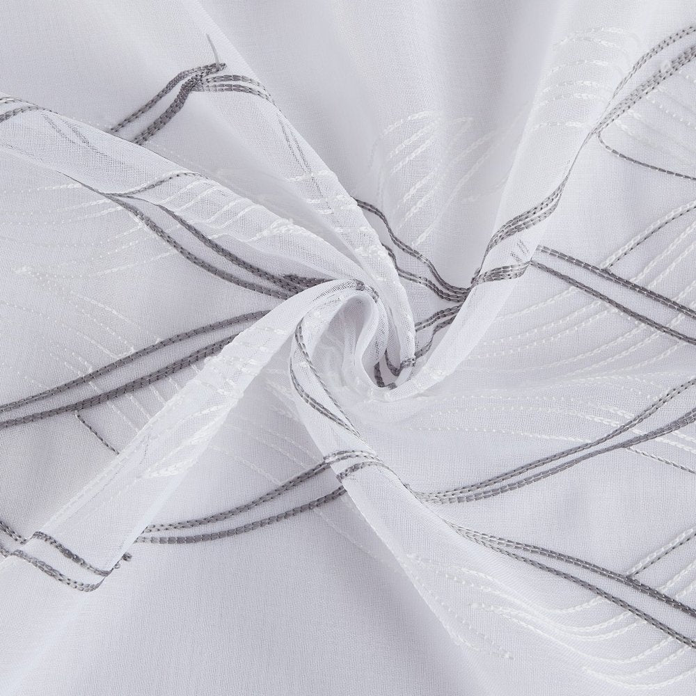 Set of Two 96" White Wave Embroidered Window Panels
