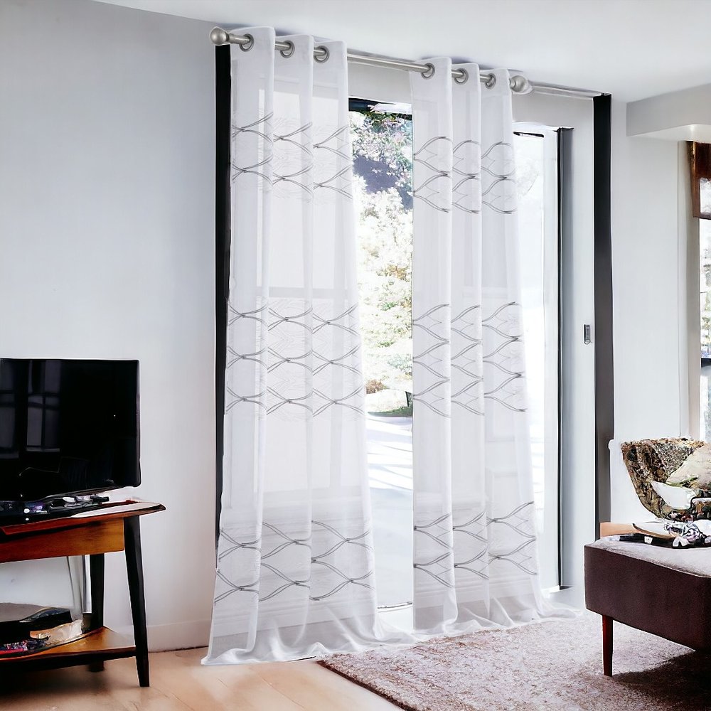Set of Two 96" White Wave Embroidered Window Panels