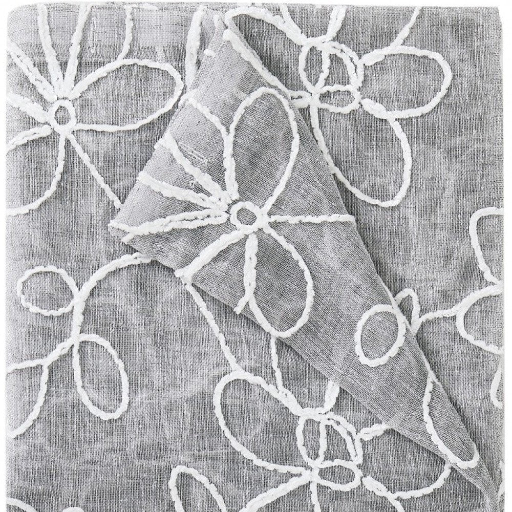 Set of Two 84" Silver Floral Embroidered Window Panels
