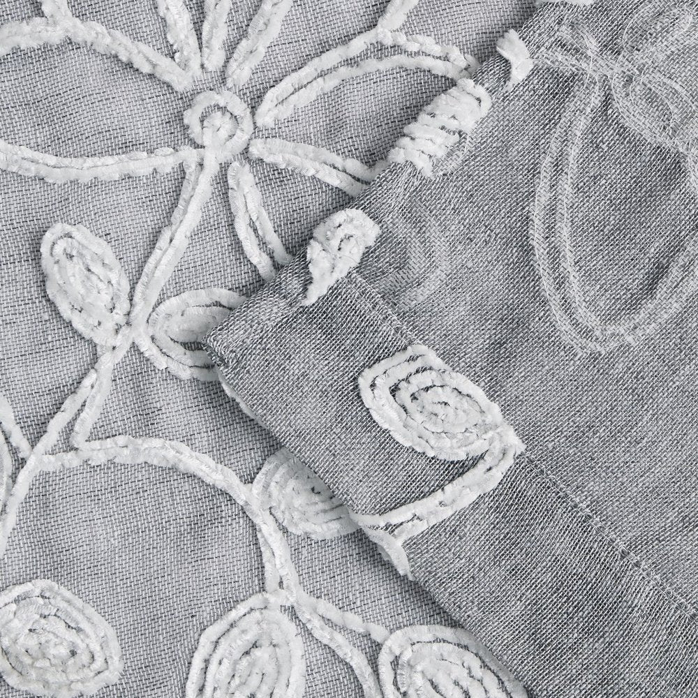 Set of Two 84" Silver Floral Embroidered Window Panels