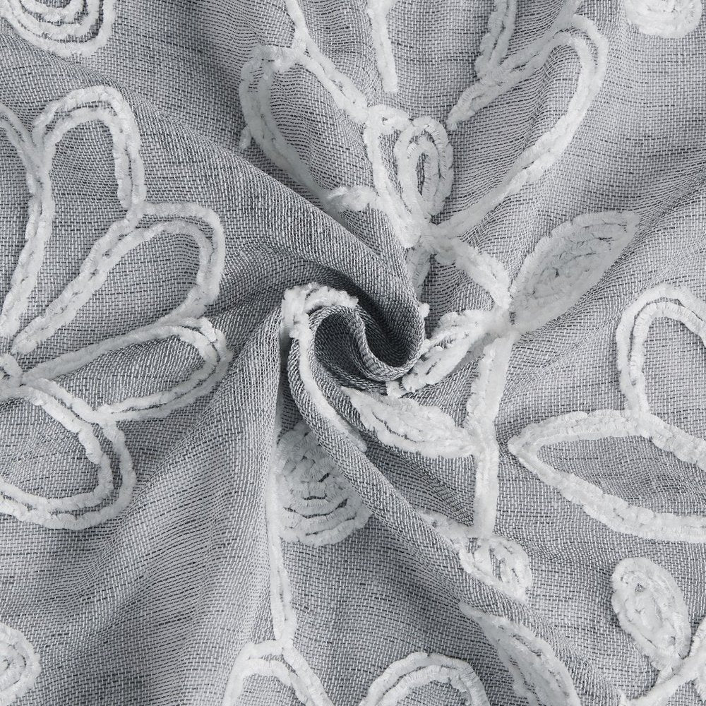 Set of Two 84" Silver Floral Embroidered Window Panels