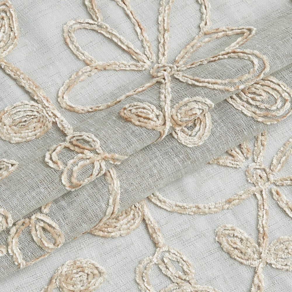 Set of Two 84" Tan Floral Embroidered Window Panels