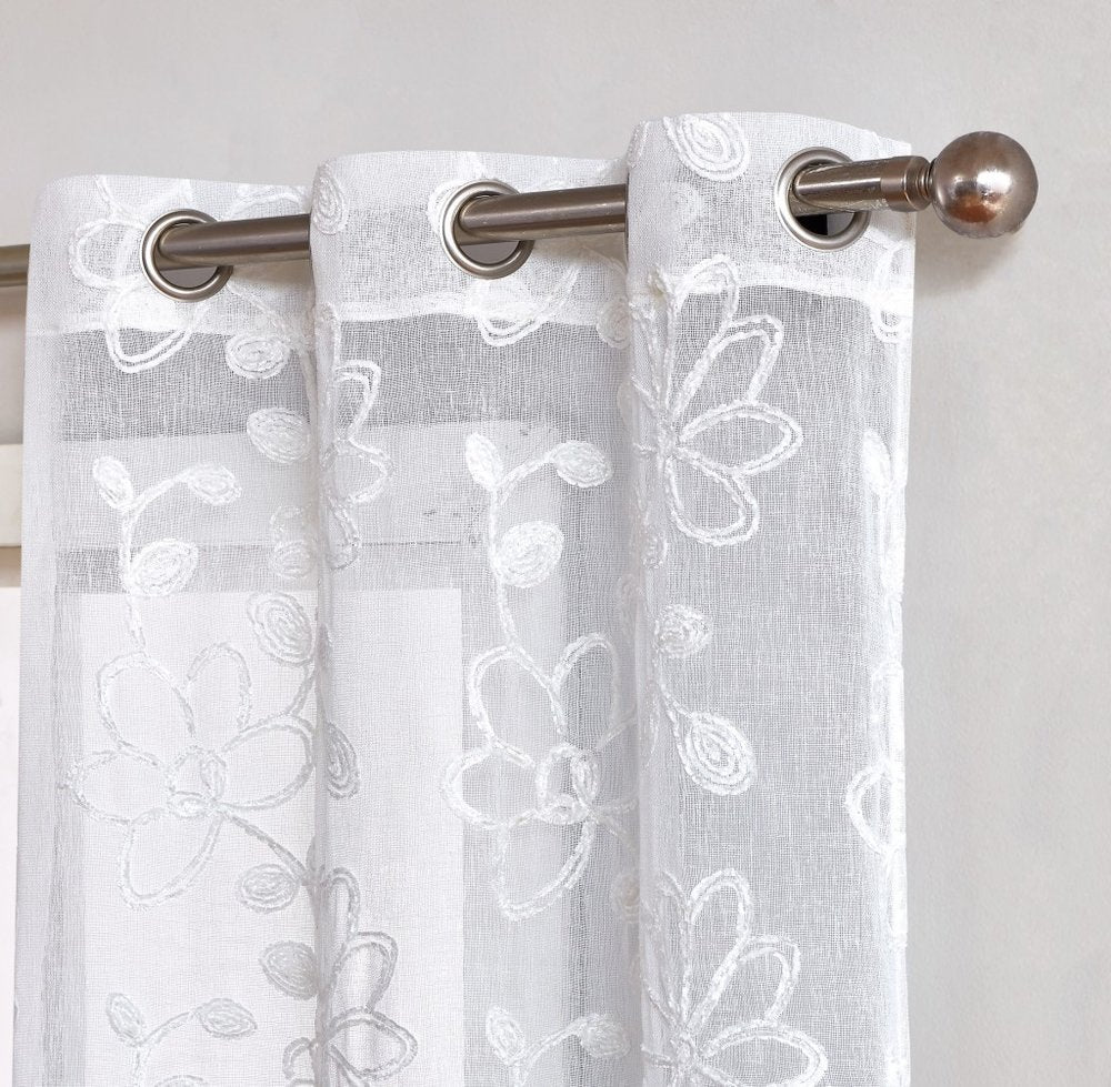 Set of Two 84" White Floral Embroidered Window Panels