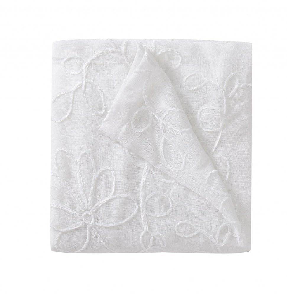 Set of Two 84" White Floral Embroidered Window Panels