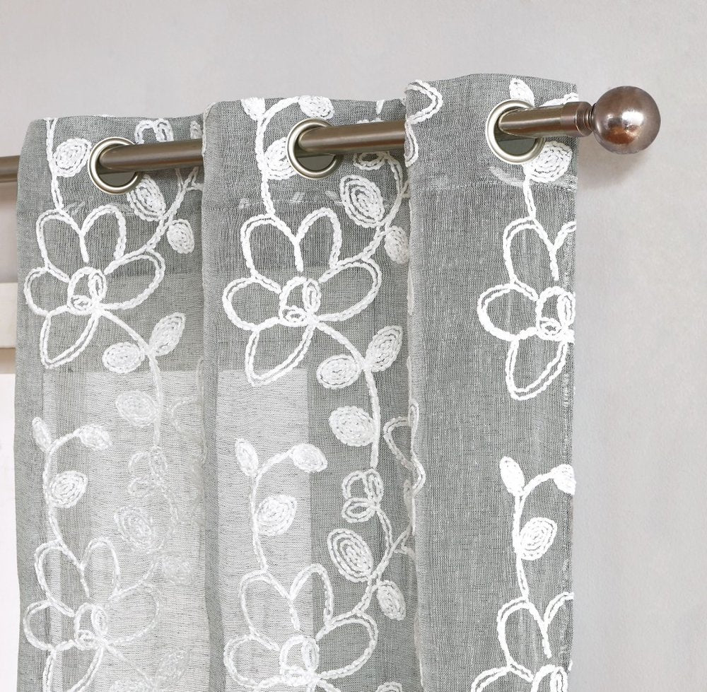 Set of Two 96" Silver Floral Embroidered Window Panels