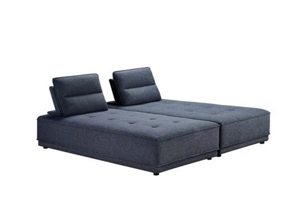 Sofá y chaise longue fijos en forma de L, de dos piezas, 100 % poliéster, color azul