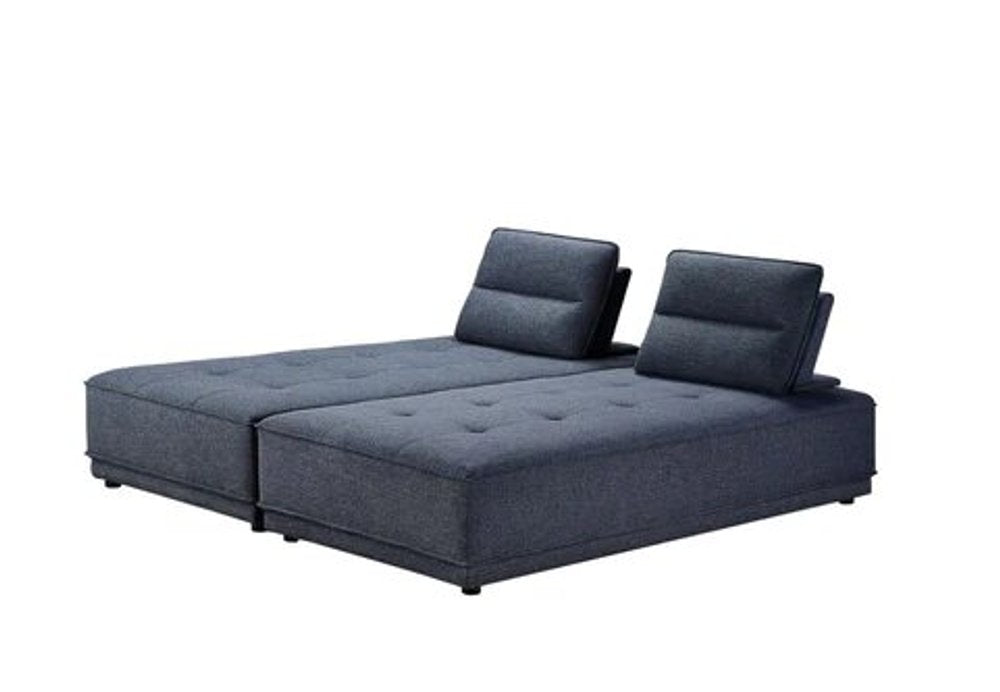 Sofá y chaise longue fijos en forma de L, de dos piezas, 100 % poliéster, color azul