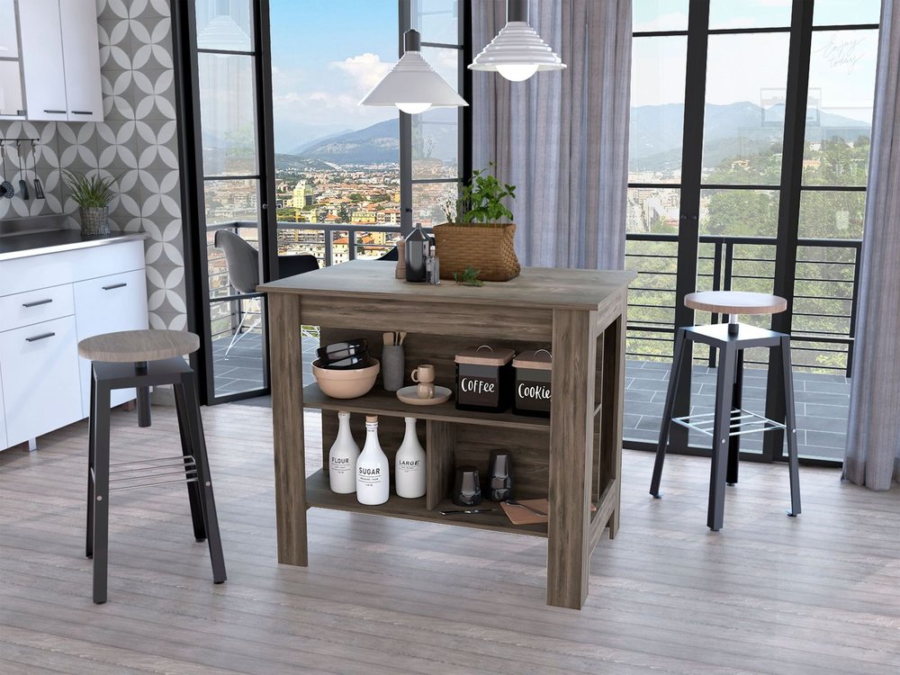 Isla de cocina marrón de 41" con almacenamiento