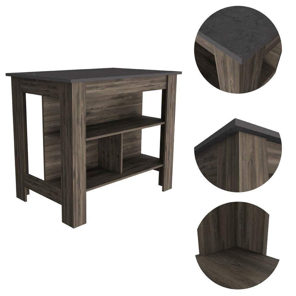 Isla de cocina de 41" en marrón oscuro y marrón con almacenamiento
