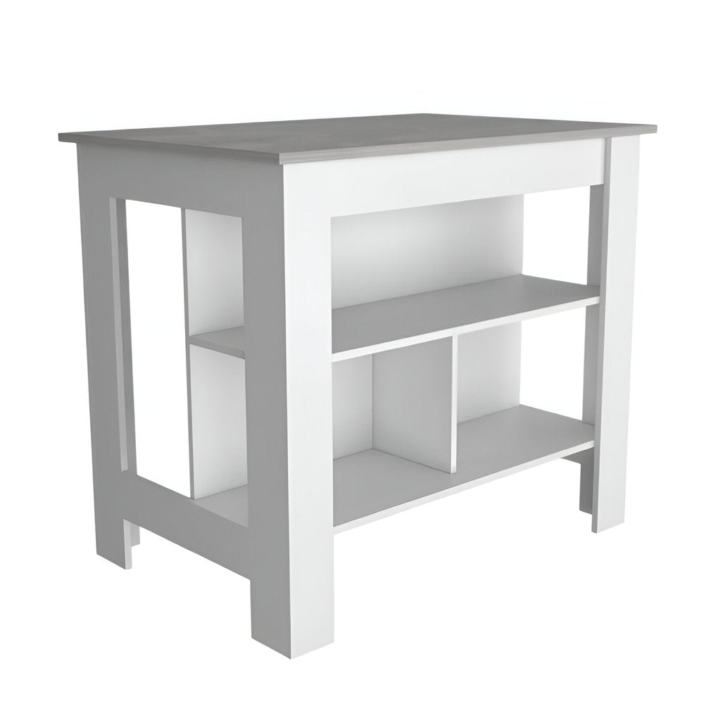 Isla de cocina blanca y gris de 41" con almacenamiento