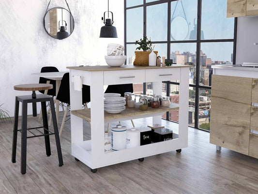 Carrito de cocina con ruedas de 40" blanco y marrón con almacenamiento