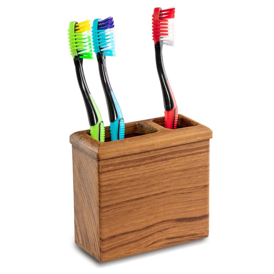 Portacepillos de dientes rectangular tradicional de teca maciza
