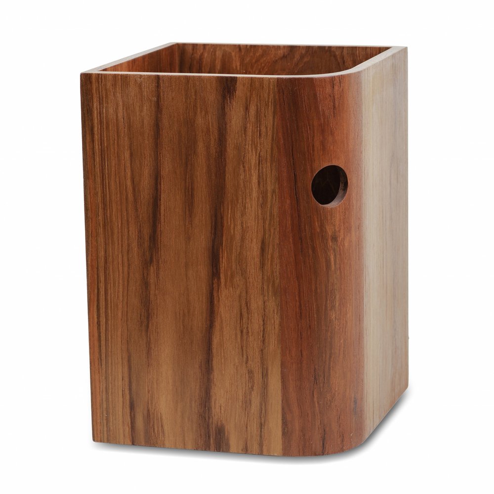 Cesta de basura de teca auténtica de diseño