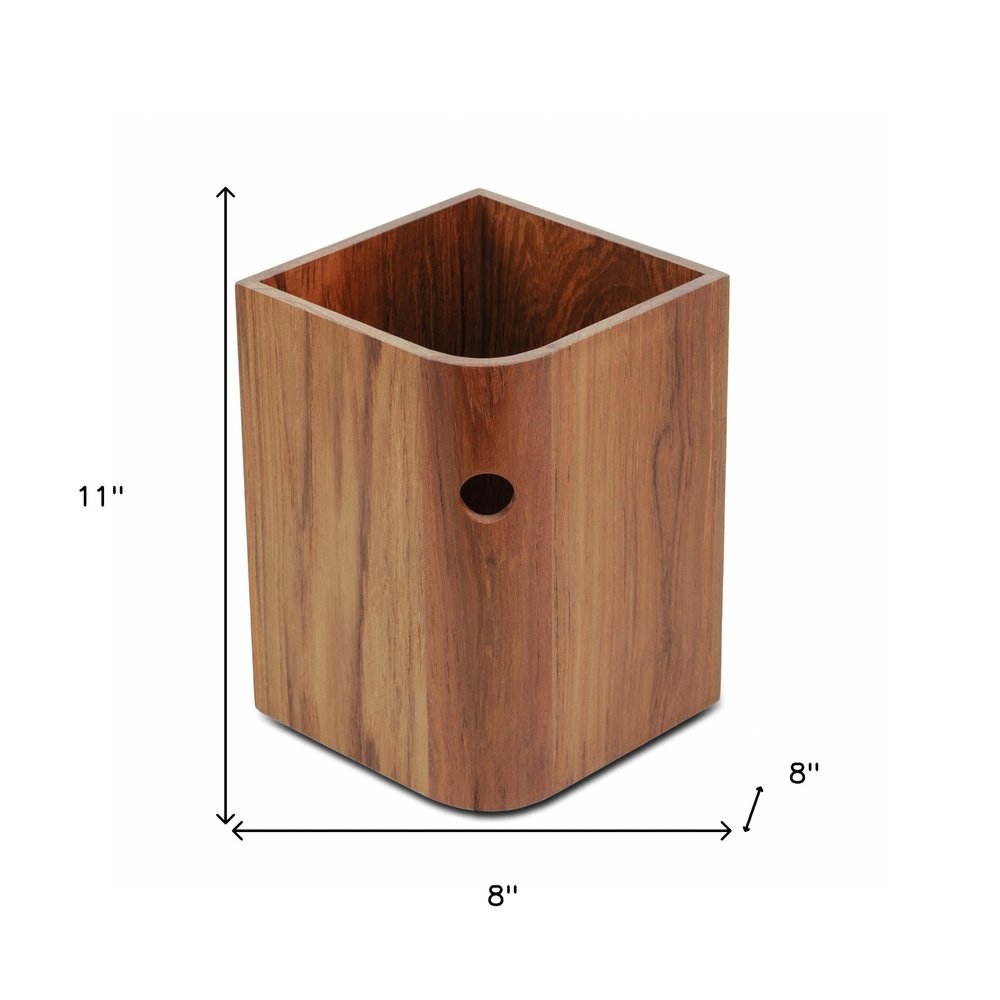 Cesta de basura de teca auténtica de diseño