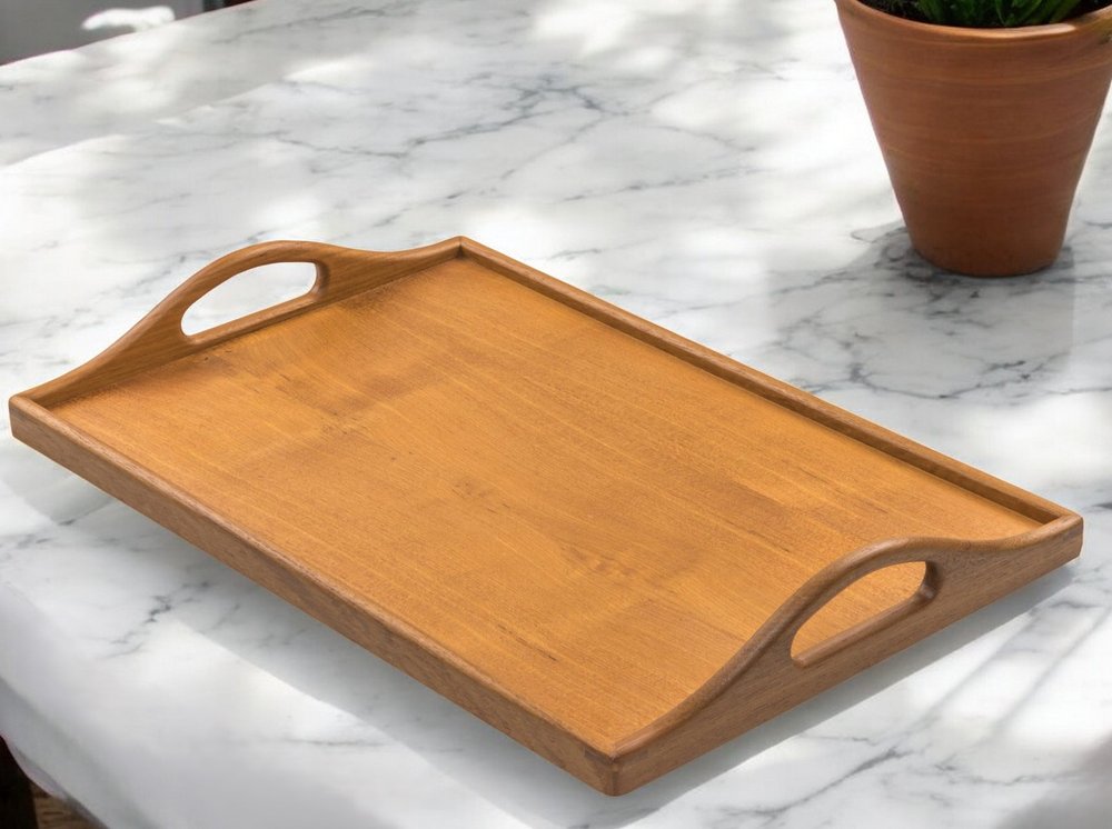 Bandeja para servir de teca maciza de diseño de 19"