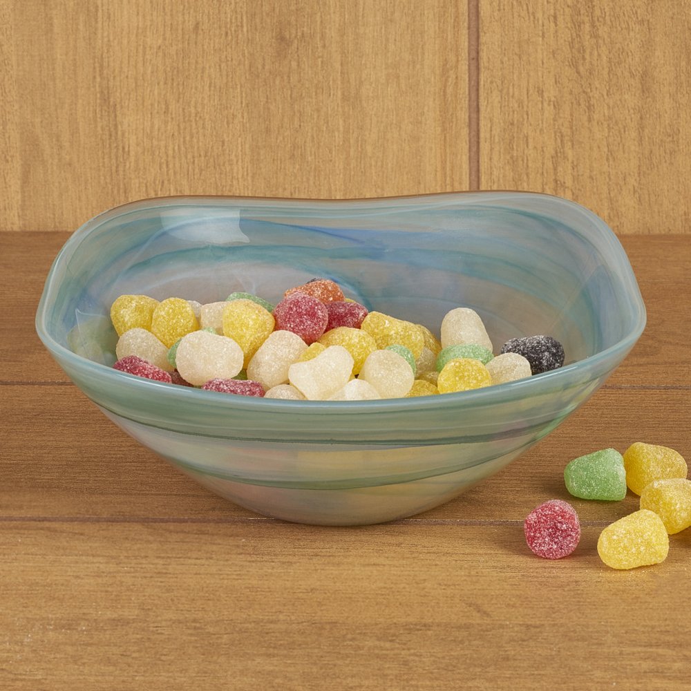 Juego de dos cuencos cuadrados de vidrio de alabastro azul agua y blanco de 6" para dulces o frutos secos