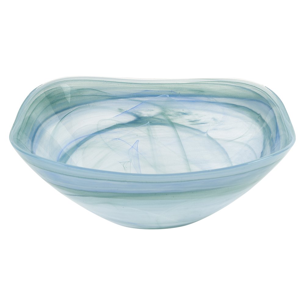 Juego de dos cuencos cuadrados de vidrio de alabastro azul agua y blanco de 6" para dulces o frutos secos