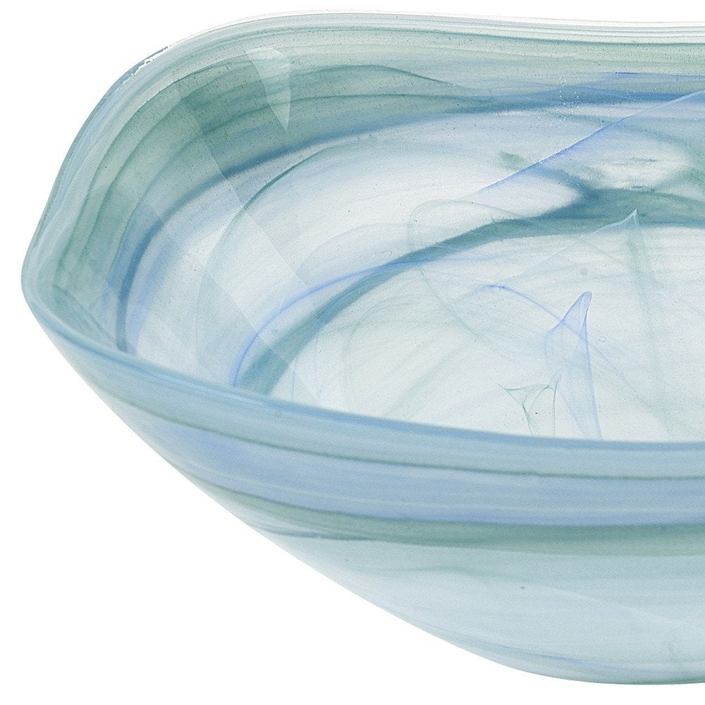 Juego de dos cuencos cuadrados de vidrio de alabastro azul agua y blanco de 6" para dulces o frutos secos