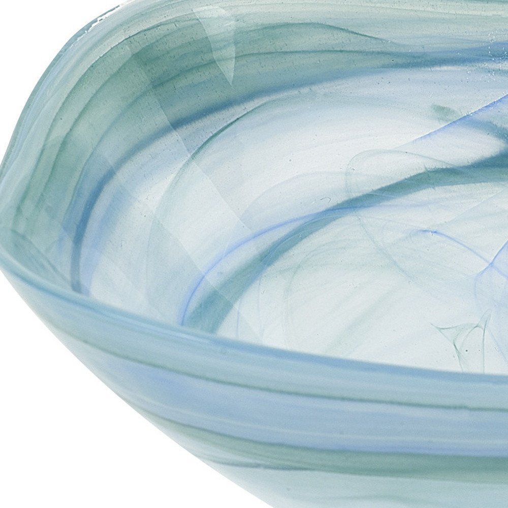 Juego de dos cuencos cuadrados de vidrio de alabastro azul agua y blanco de 6" para dulces o frutos secos