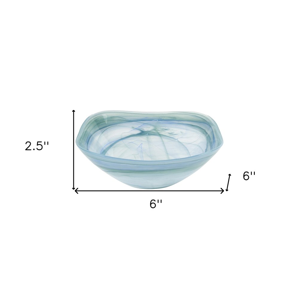Juego de dos cuencos cuadrados de vidrio de alabastro azul agua y blanco de 6" para dulces o frutos secos
