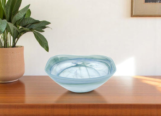 Juego de dos cuencos cuadrados de vidrio de alabastro azul agua y blanco de 6" para dulces o frutos secos