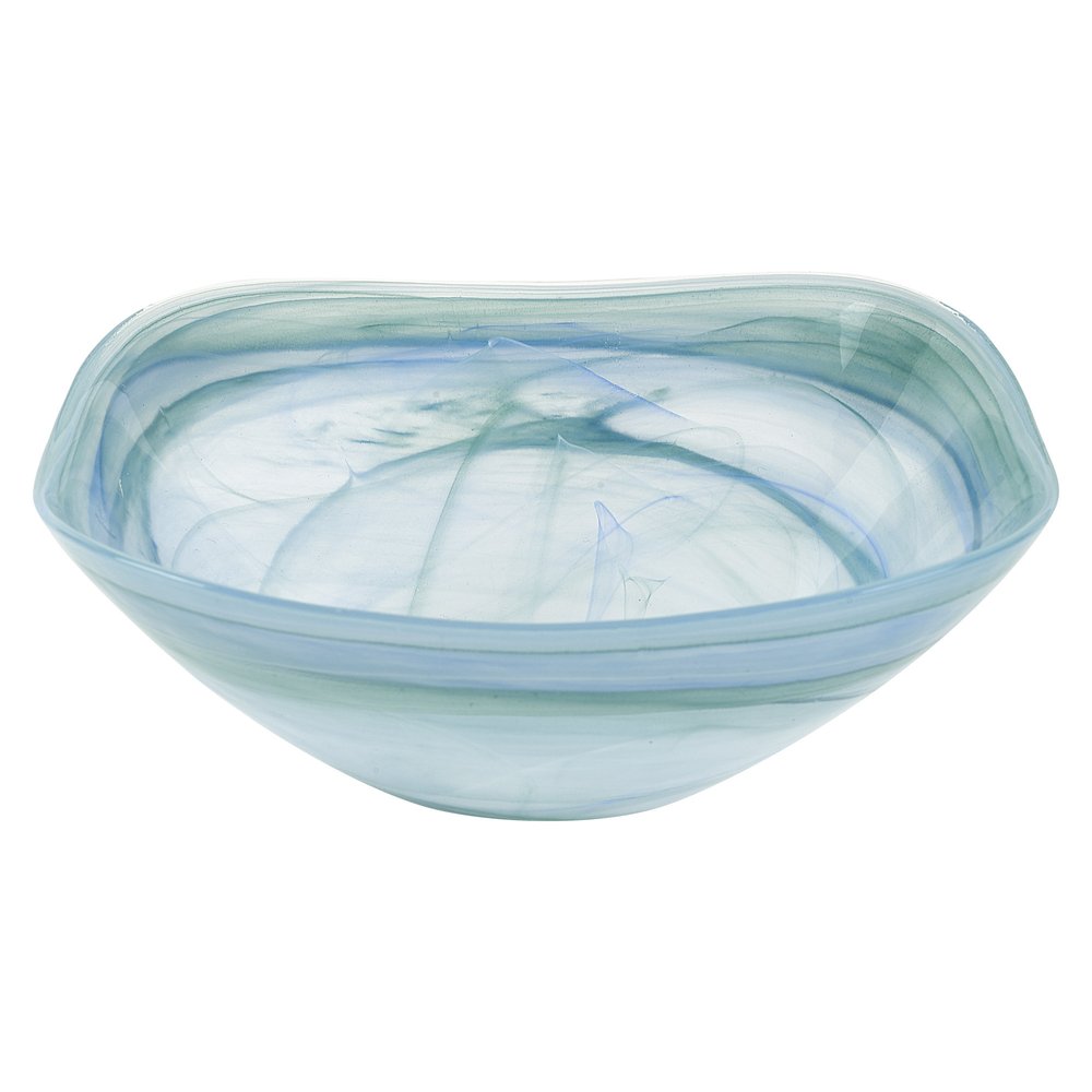 10" Aqua Blue And White Alabaster Glass Square Salad Bowl