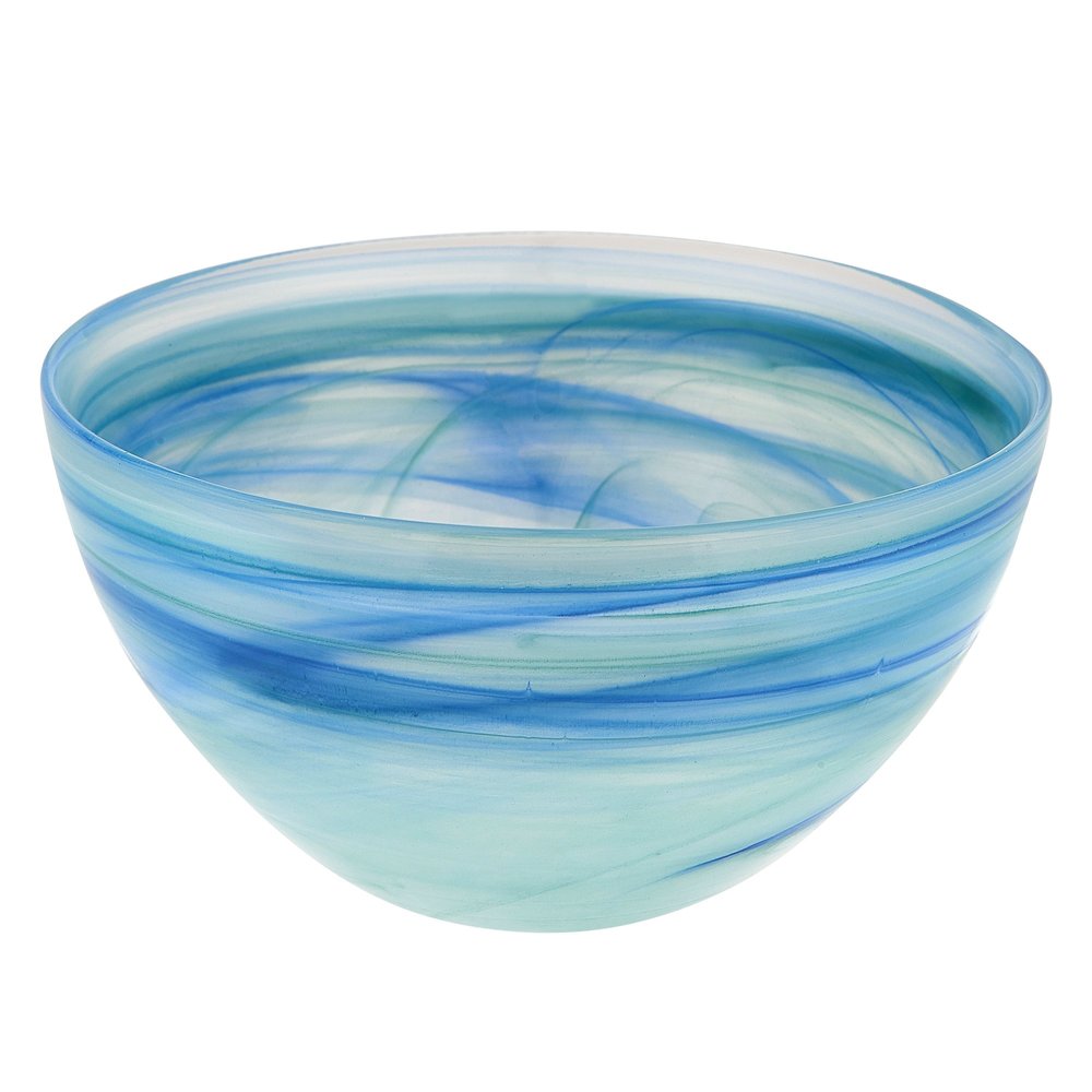 Set of Two 6" Aqua Blue And White Alabaster Glass Round Candy or Nut Bowls