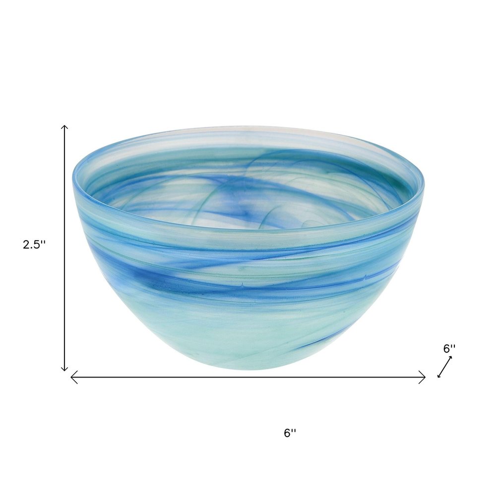 Juego de dos cuencos redondos de 15 cm de vidrio alabastro azul agua y blanco para dulces o frutos secos