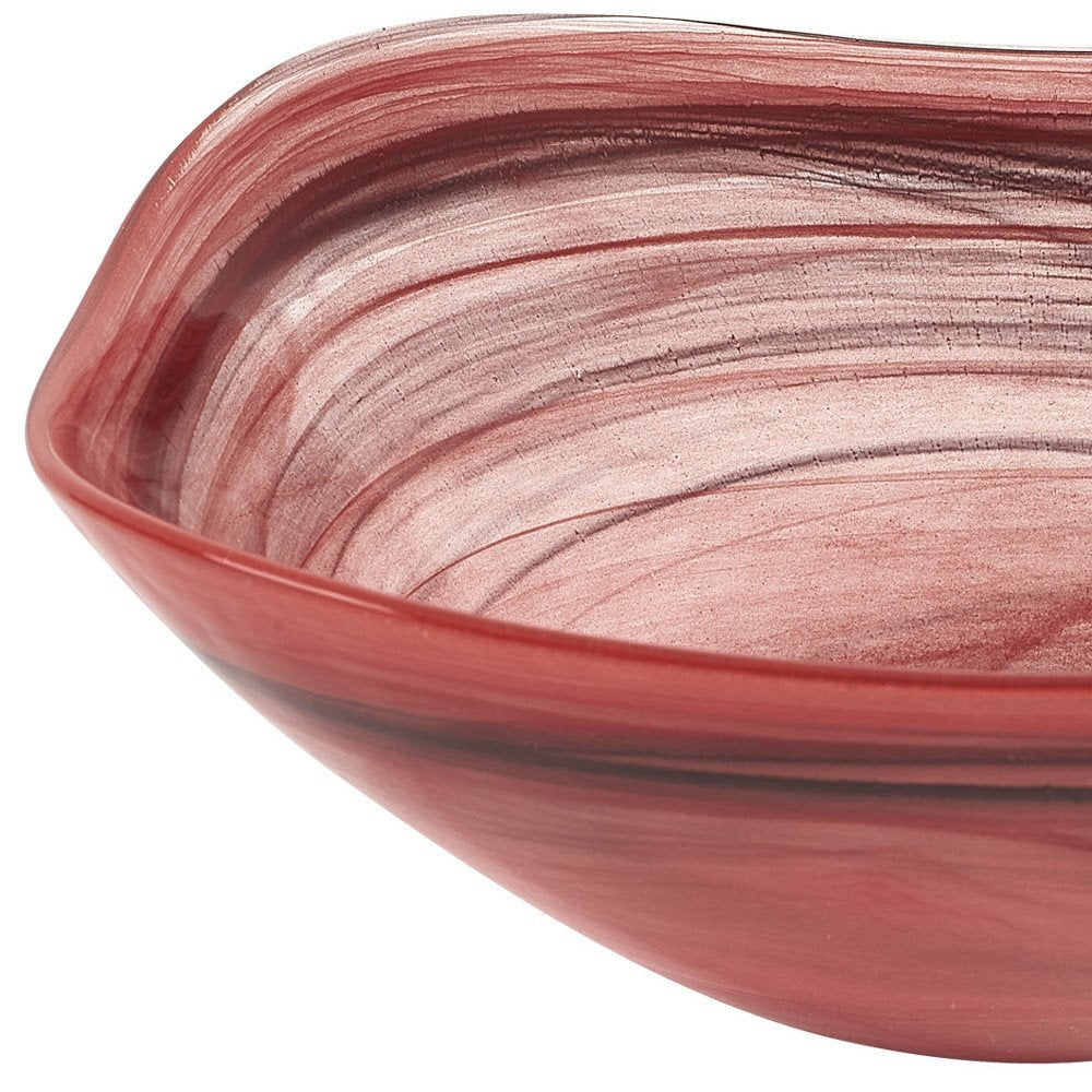 Juego de dos ensaladeras cuadradas de vidrio de alabastro rojo y blanco de 6"
