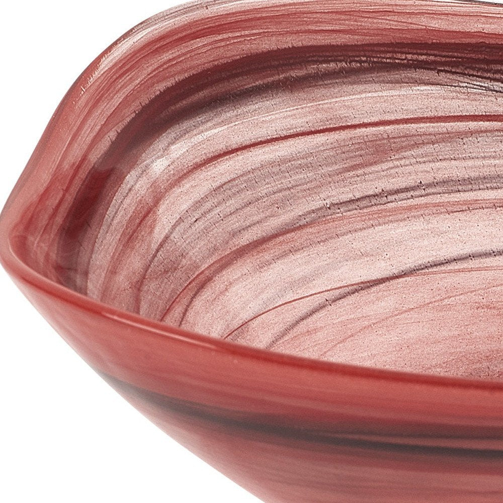 Juego de dos ensaladeras cuadradas de vidrio de alabastro rojo y blanco de 6"