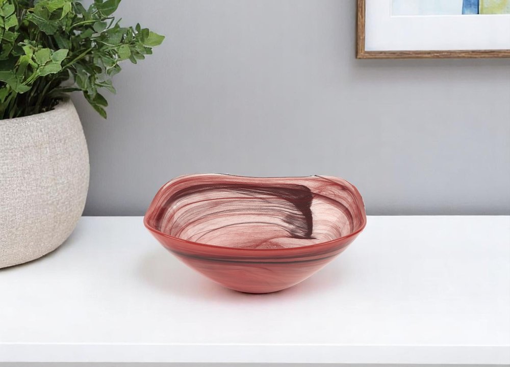 Juego de dos ensaladeras cuadradas de vidrio de alabastro rojo y blanco de 6"