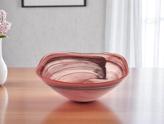 Ensaladera cuadrada de vidrio de alabastro rojo y blanco de 25 cm