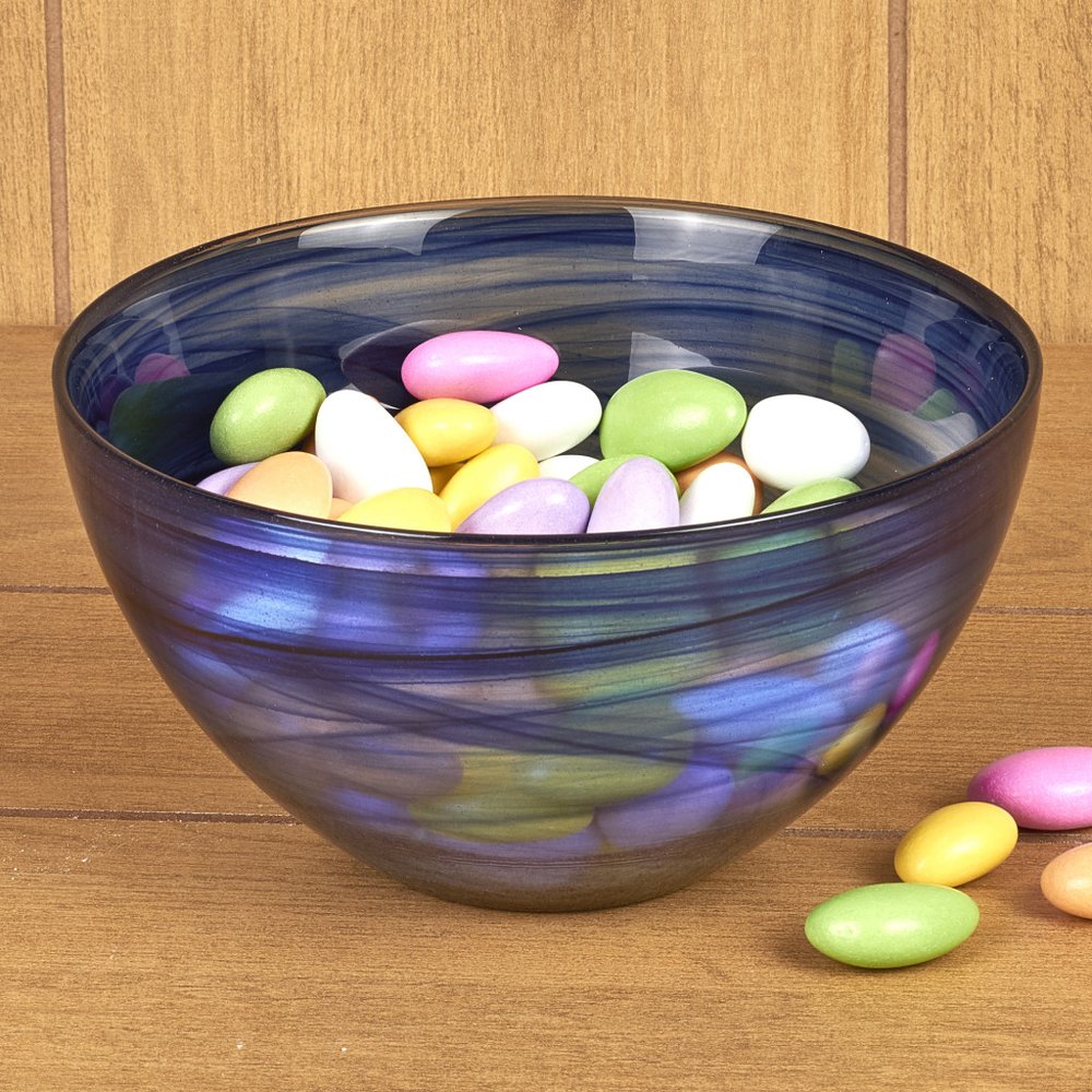 Cuenco redondo de 15 cm de vidrio alabastro blanco y cobalto para dulces o frutos secos