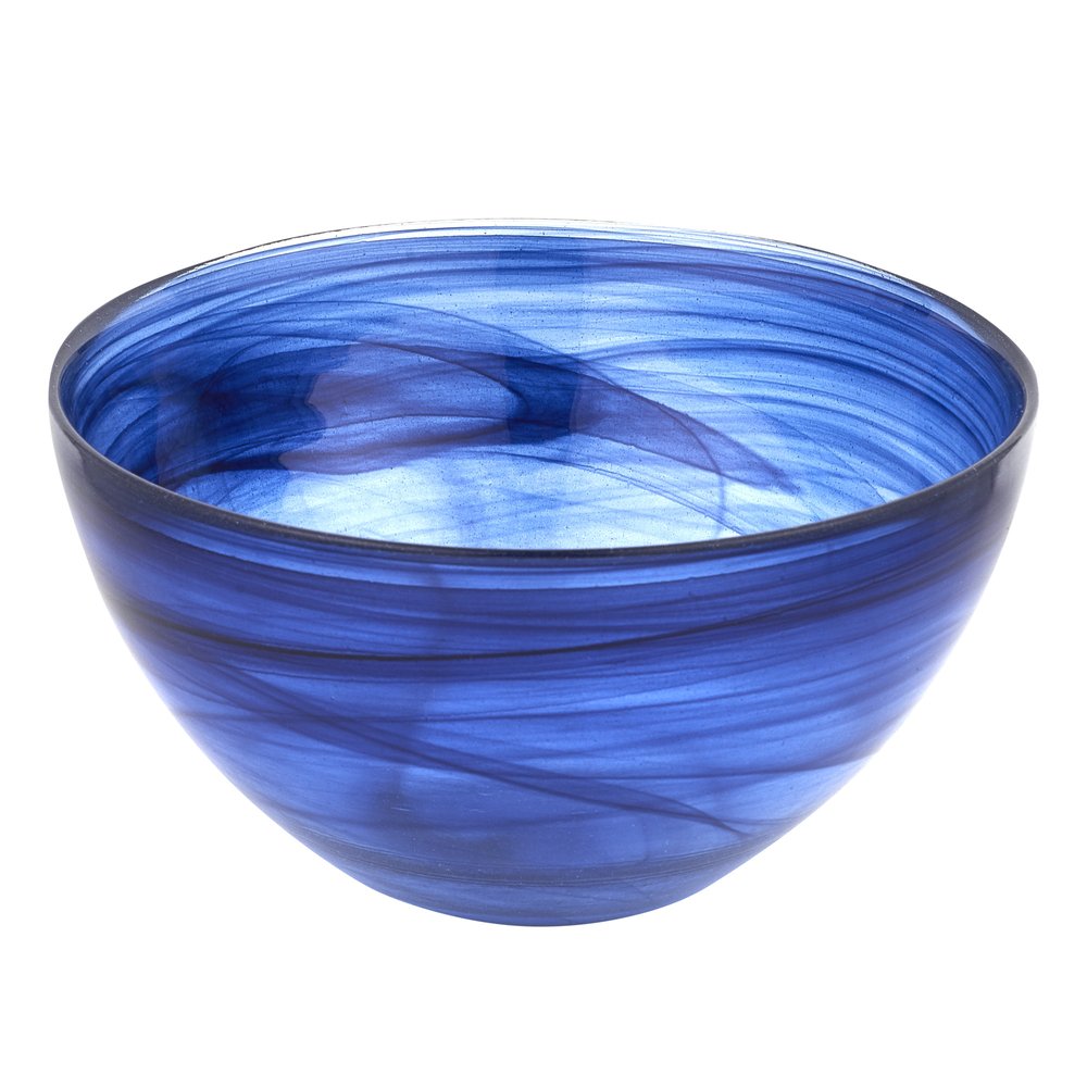 6" Cobalt And White Alabaster Glass Round Candy or Nut Bowl