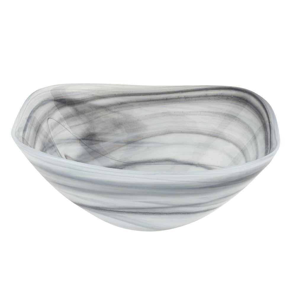 Set of Two 6" Gray And White Alabaster Glass Square Candy or Nut Bowls