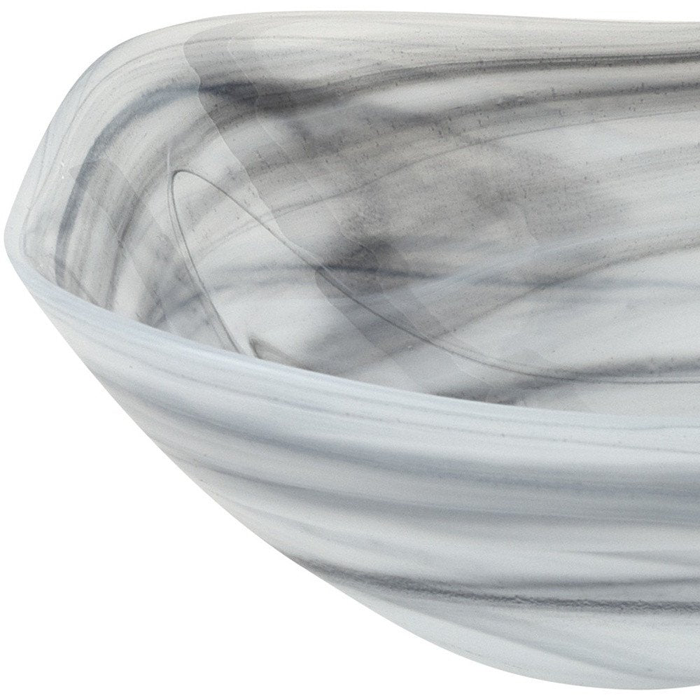 Juego de dos cuencos cuadrados de vidrio de alabastro gris y blanco de 6" para dulces o frutos secos