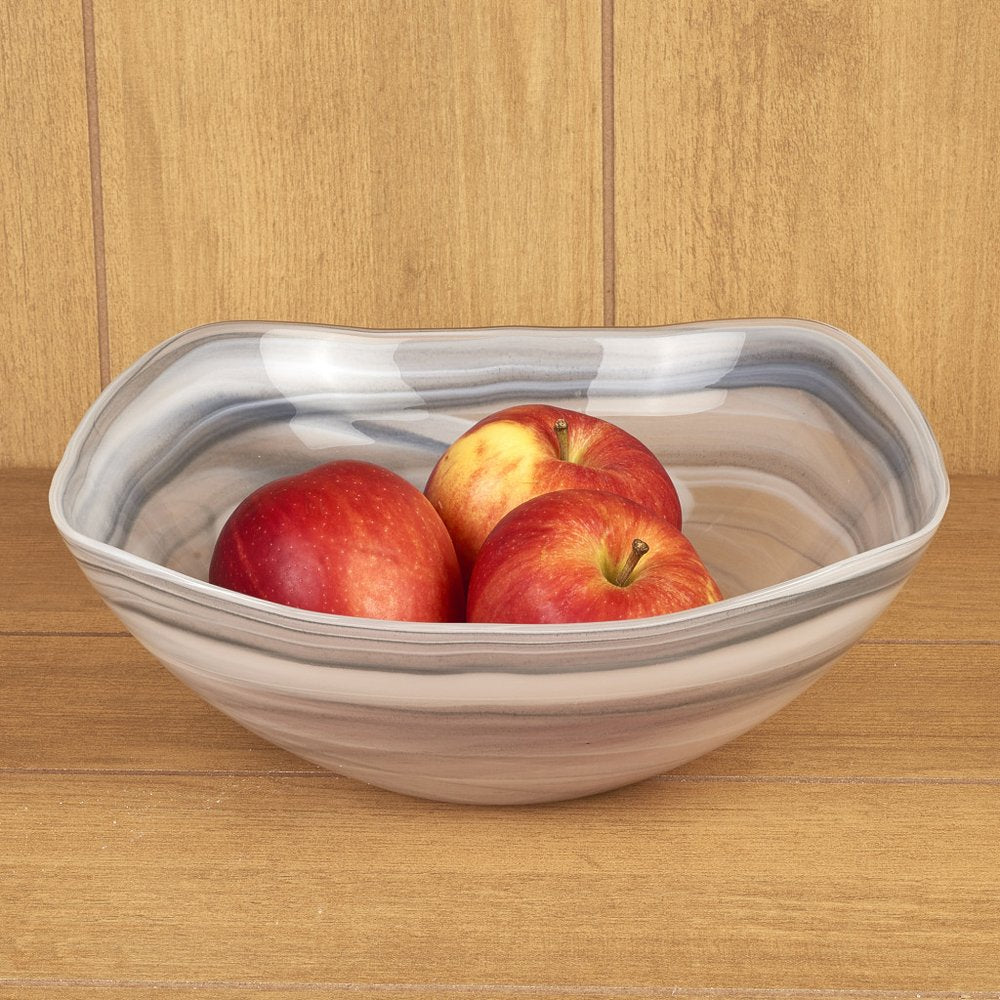 10" Gray And White Alabaster Glass Square Salad Bowl