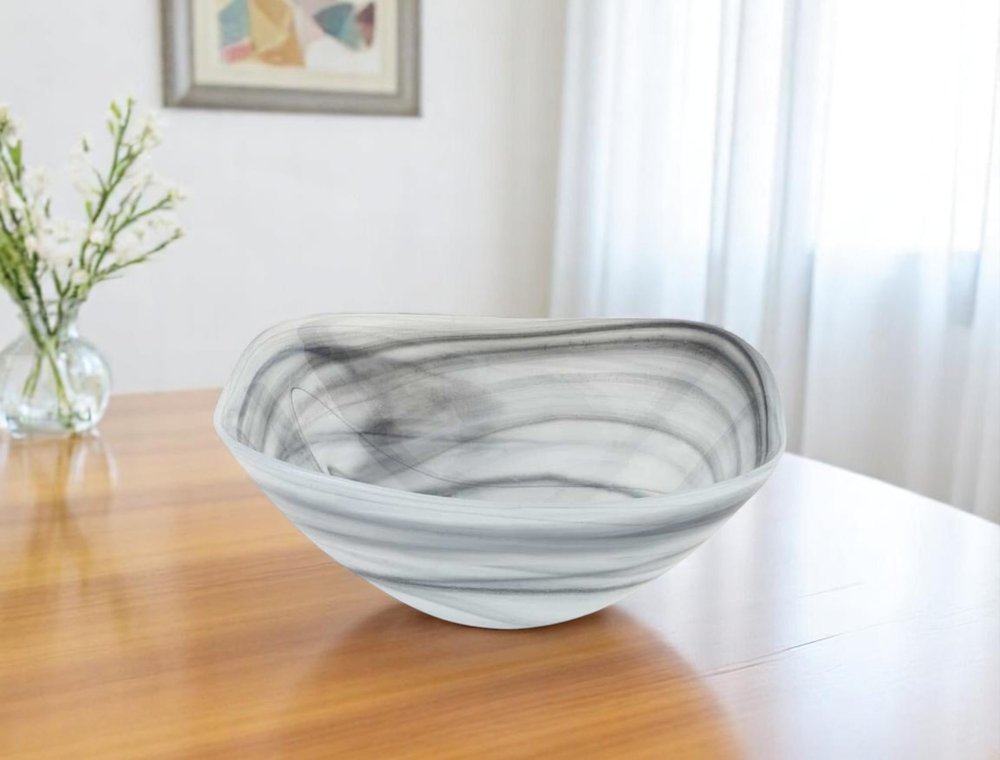 10" Gray And White Alabaster Glass Square Salad Bowl