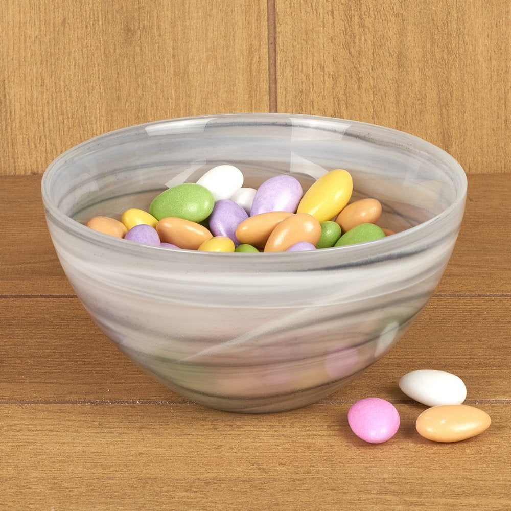 Tazón redondo de 6" de vidrio alabastro gris y blanco para dulces o nueces