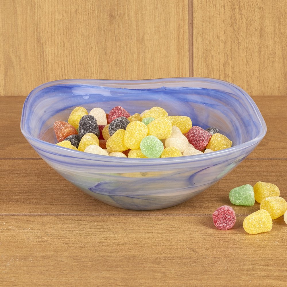 Juego de dos cuencos cuadrados de vidrio de alabastro azul y blanco de 6" para dulces o frutos secos