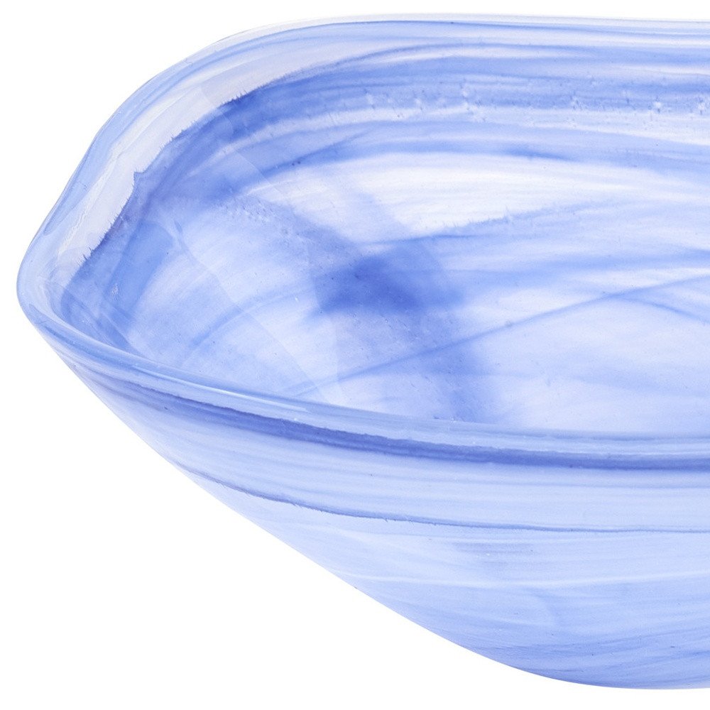 Juego de dos cuencos cuadrados de vidrio de alabastro azul y blanco de 6" para dulces o frutos secos