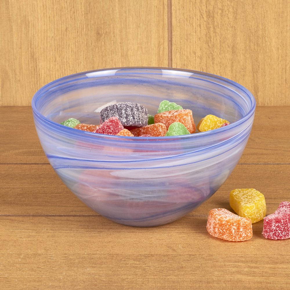 Tazón redondo de vidrio de alabastro azul y blanco de 6" para dulces o frutos secos