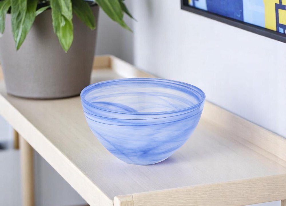 6" Blue And White Alabaster Glass Round Candy or Nut Bowl