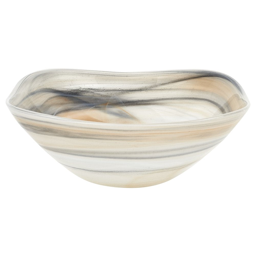 Juego de dos cuencos cuadrados de vidrio de alabastro blanco y topo de 6" para dulces o frutos secos